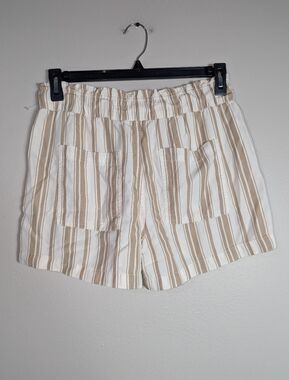 M Ann Taylor LOFT Tan/White Striped Pull On Drawstring Shorts